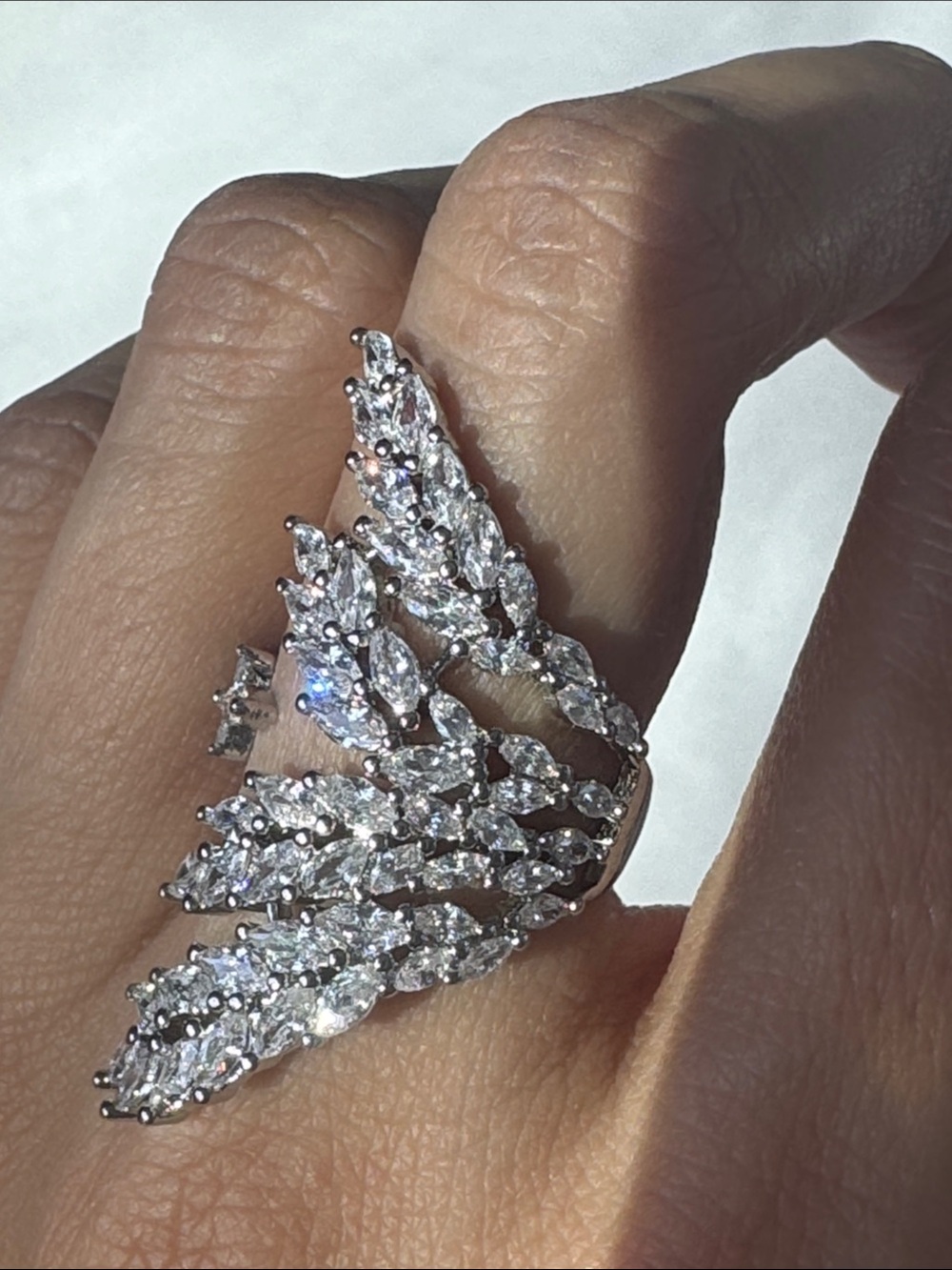 Crystal Leaf Wrap Ring - Silver Sparkle - Picture 3 of 6